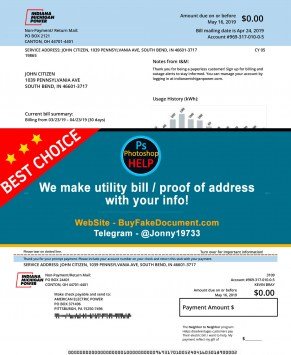 Indiana electricity bill Sample Fake utility bill